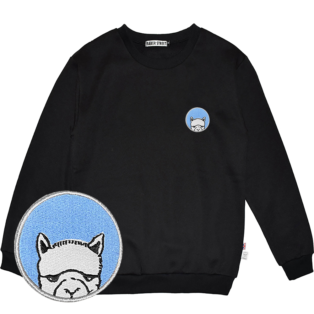 Embroidery-Hide blue alpaca 躲貓貓羊駝淺藍 刺繡 梳搖剪圓T