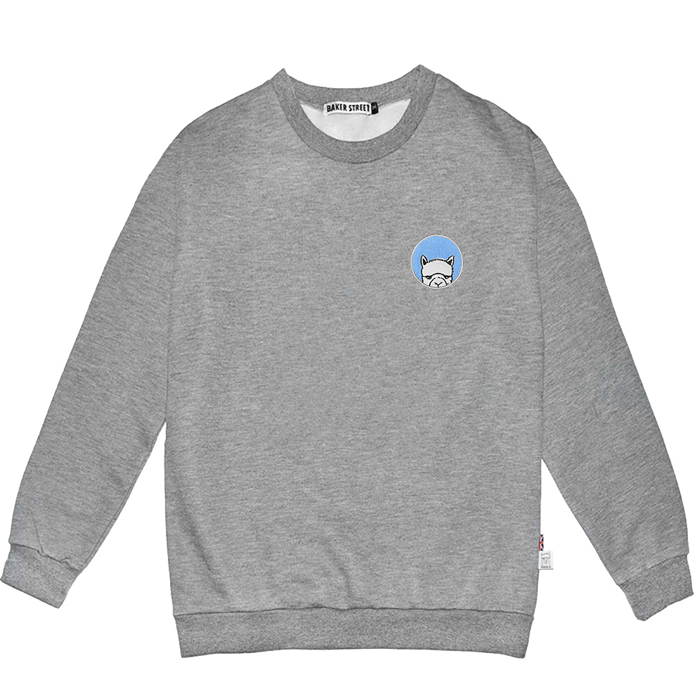 Embroidery-Hide blue alpaca 躲貓貓羊駝淺藍 刺繡 梳搖剪圓T