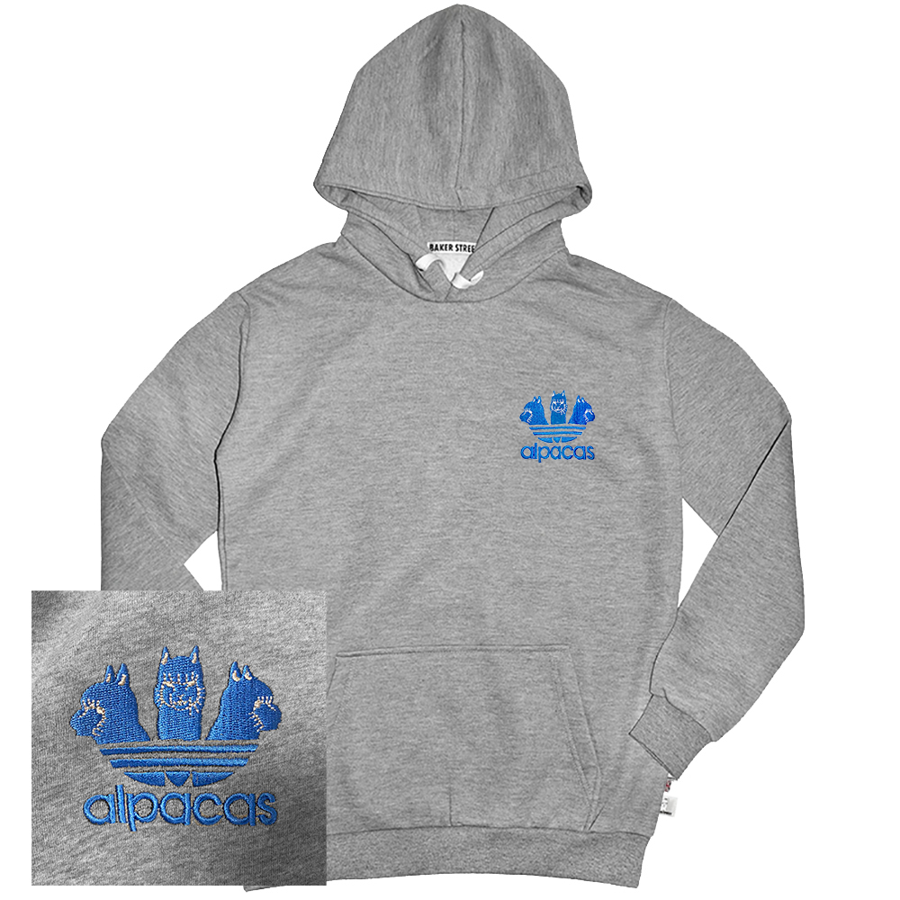 Embroidery-Alpacas Blue愛迪駝(藍)  刺繡 梳搖剪長袖帽T