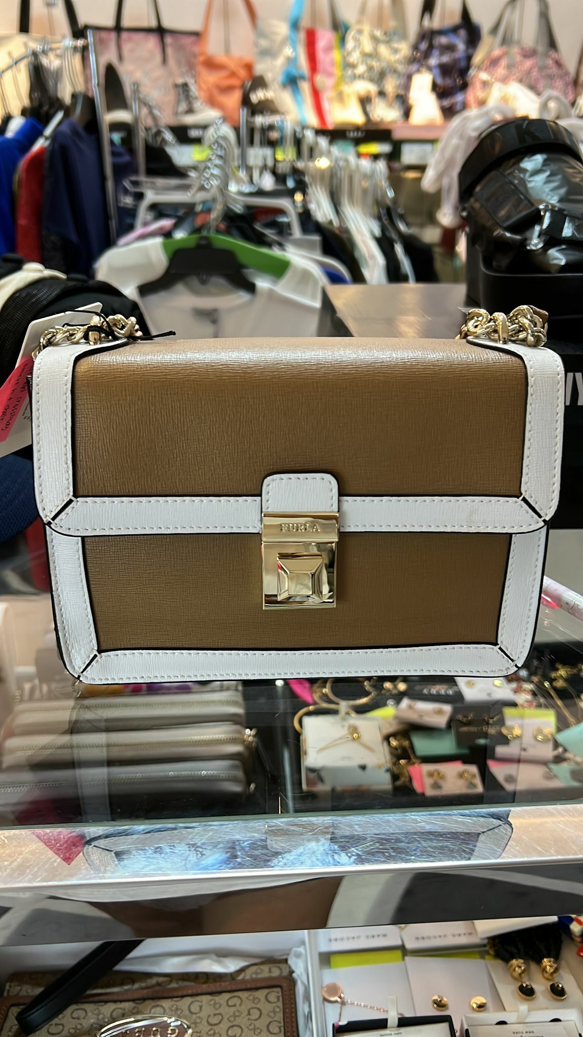 [S] FURLA BADEDIX-SFB000 DIXIE MINI CROSSBODY SAFFIANO COLORBLOCK,DESERT h+CHALK, P/2019/659/7 (SF22) [FINAL SALE]