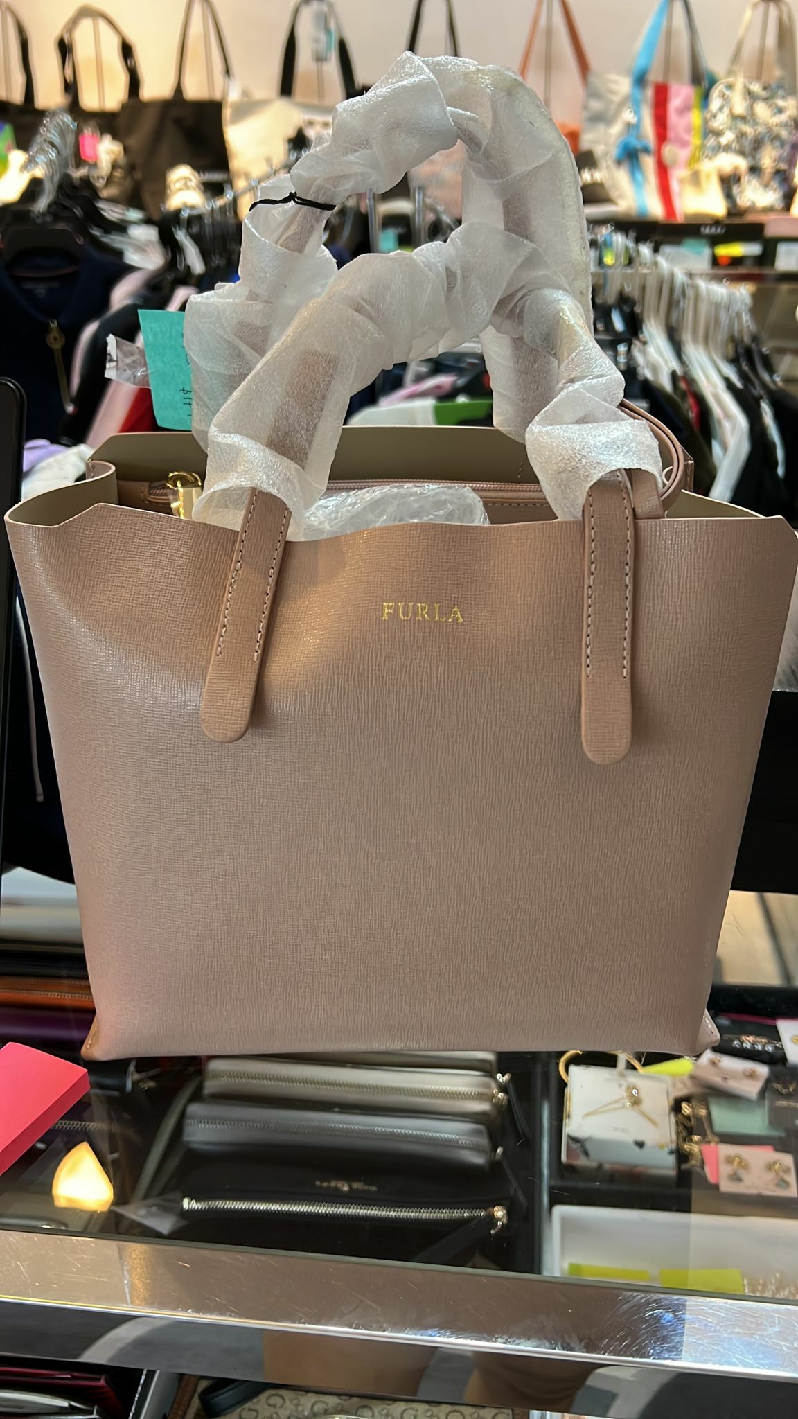 [S] FURLA BKN7QB0-A0057 SAFFIANO RESINATO L SALLY S TOTE, MOONSTONE+BEIGE, P/2020/24/3 (SF25)