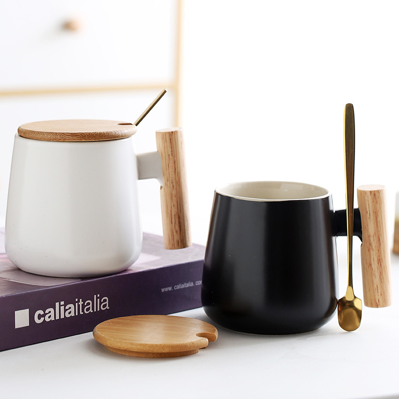 北歐木把手柄陶瓷馬克杯