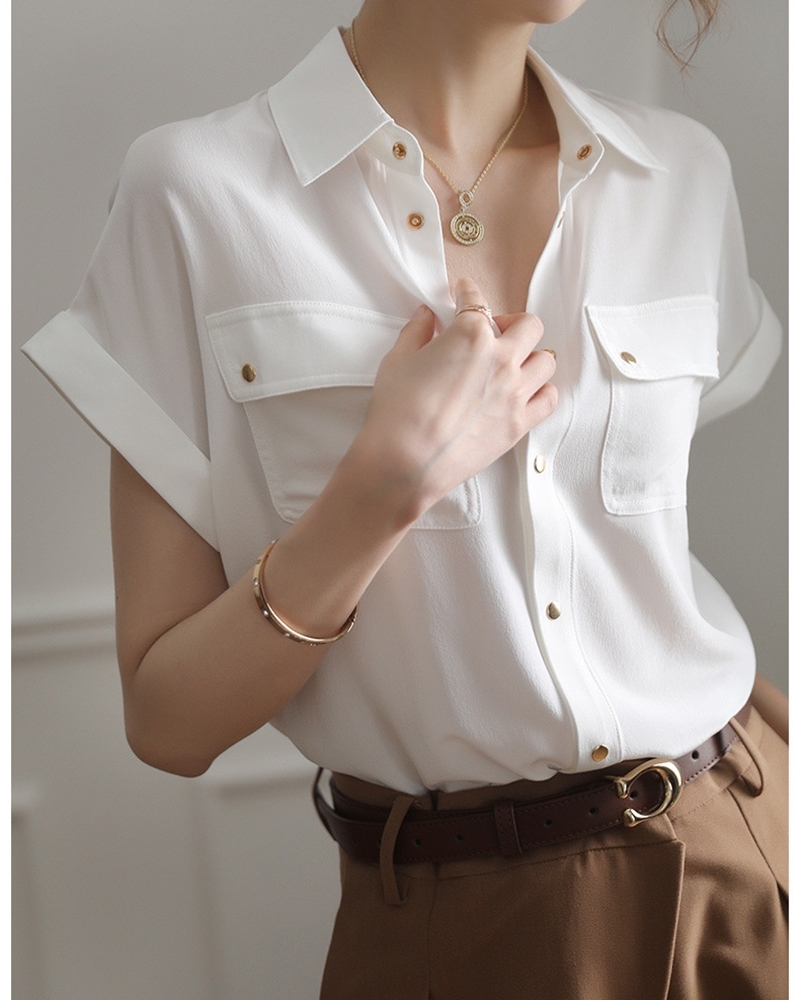 翻領折袖金釦襯衫 兩色