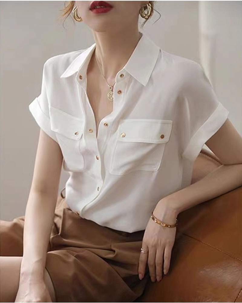 翻領折袖金釦襯衫 兩色