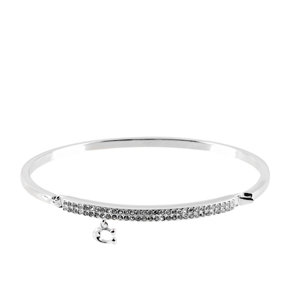 【COACH】C Logo 吊墜水鑽拼接勾釦式手環(銀色)