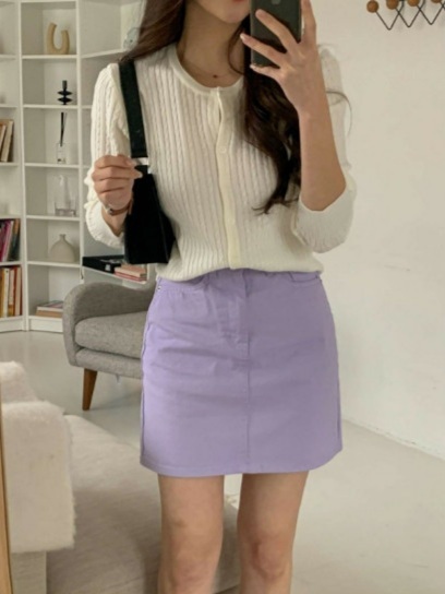 韓國製🇰🇷OP2081淨色牛仔短裙款