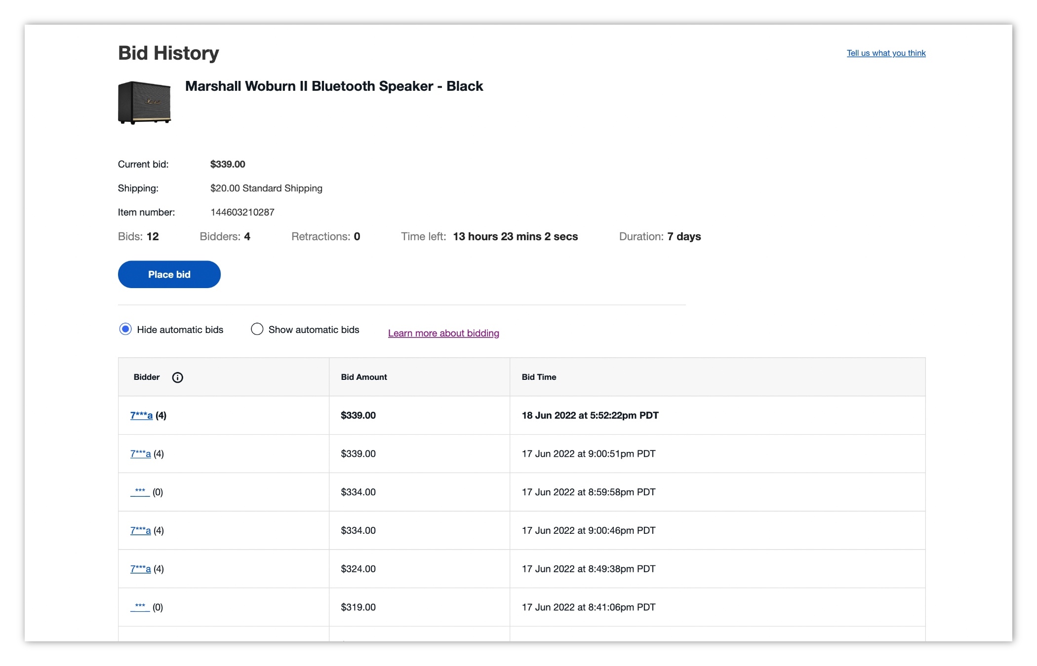 eBay購物-競標歷史