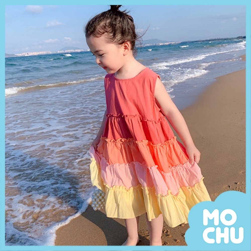 彩虹漸變無袖背心連衣裙(兩色)