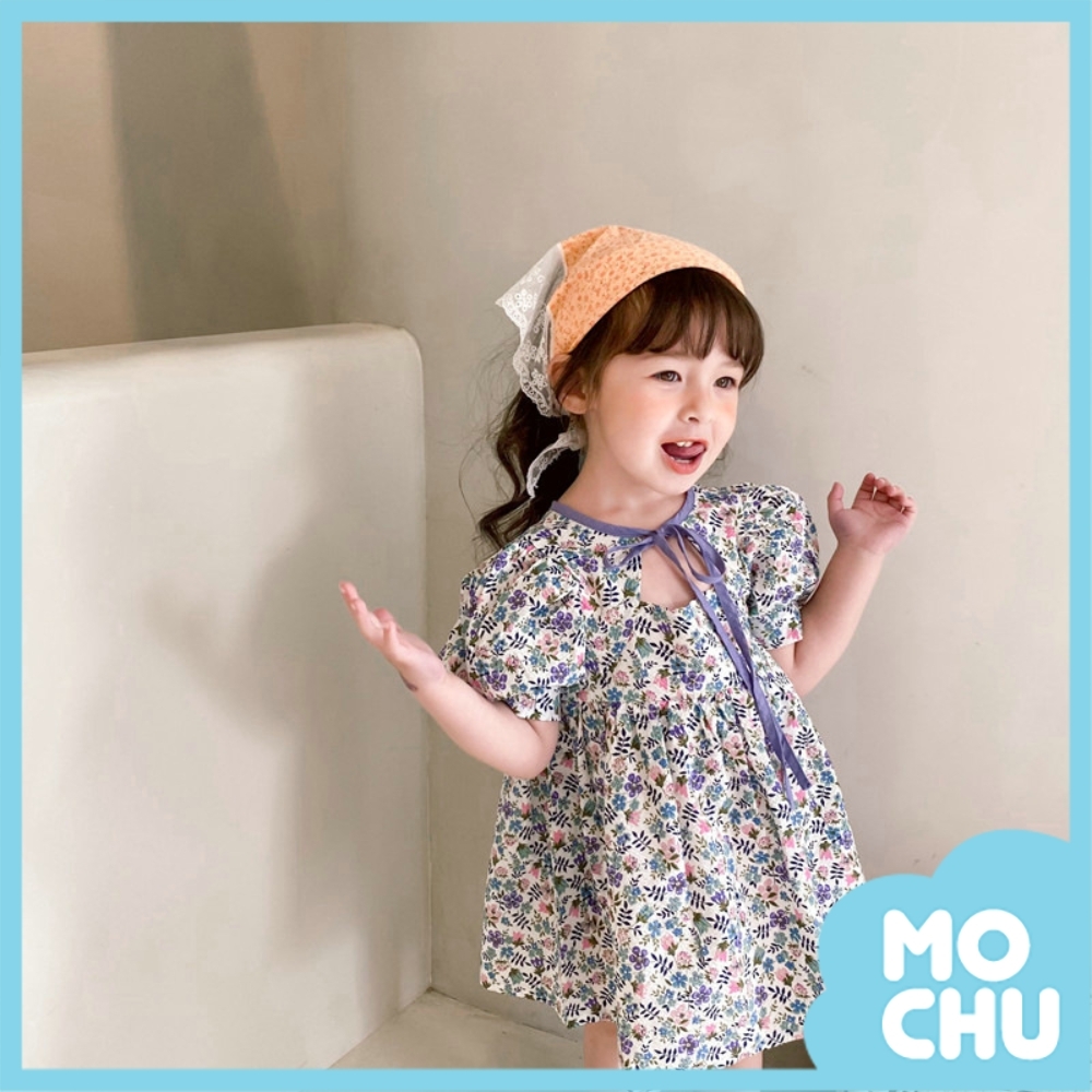 系帶碎花短袖連衣裙(兩色)