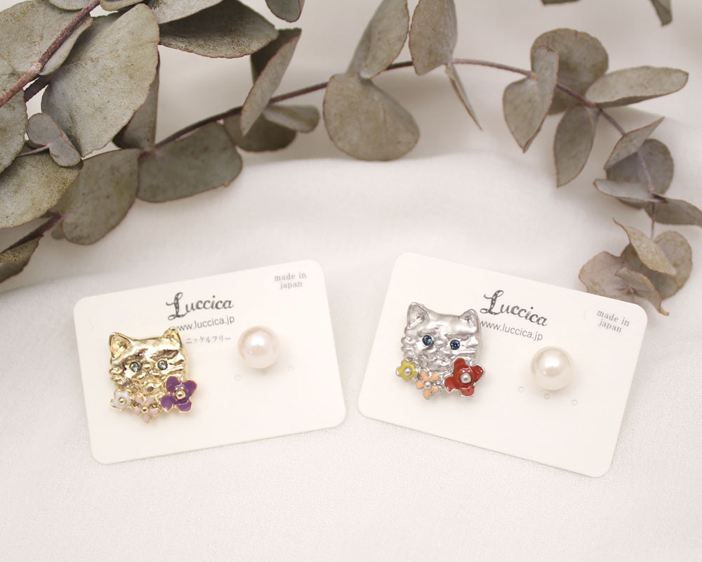 Luccica  皇冠花貓咪耳環