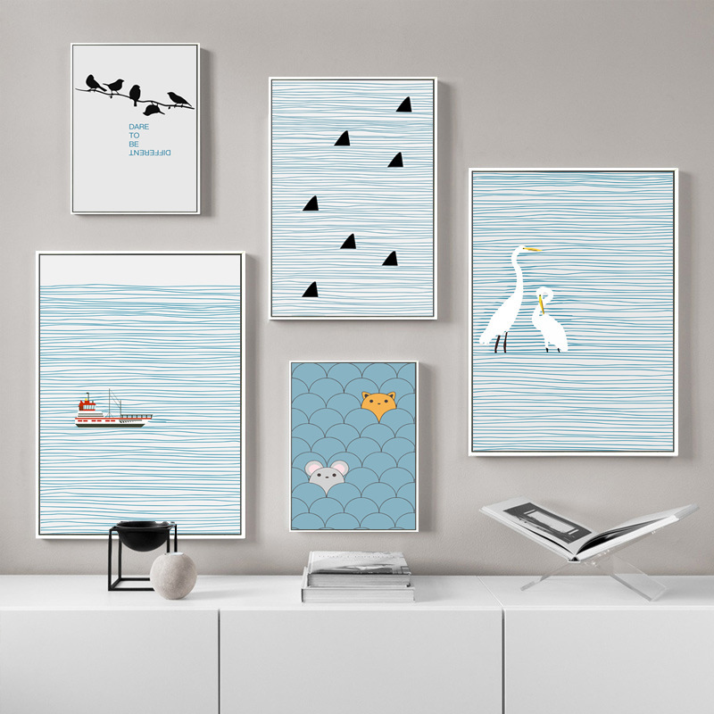 清新藍色系無框掛畫