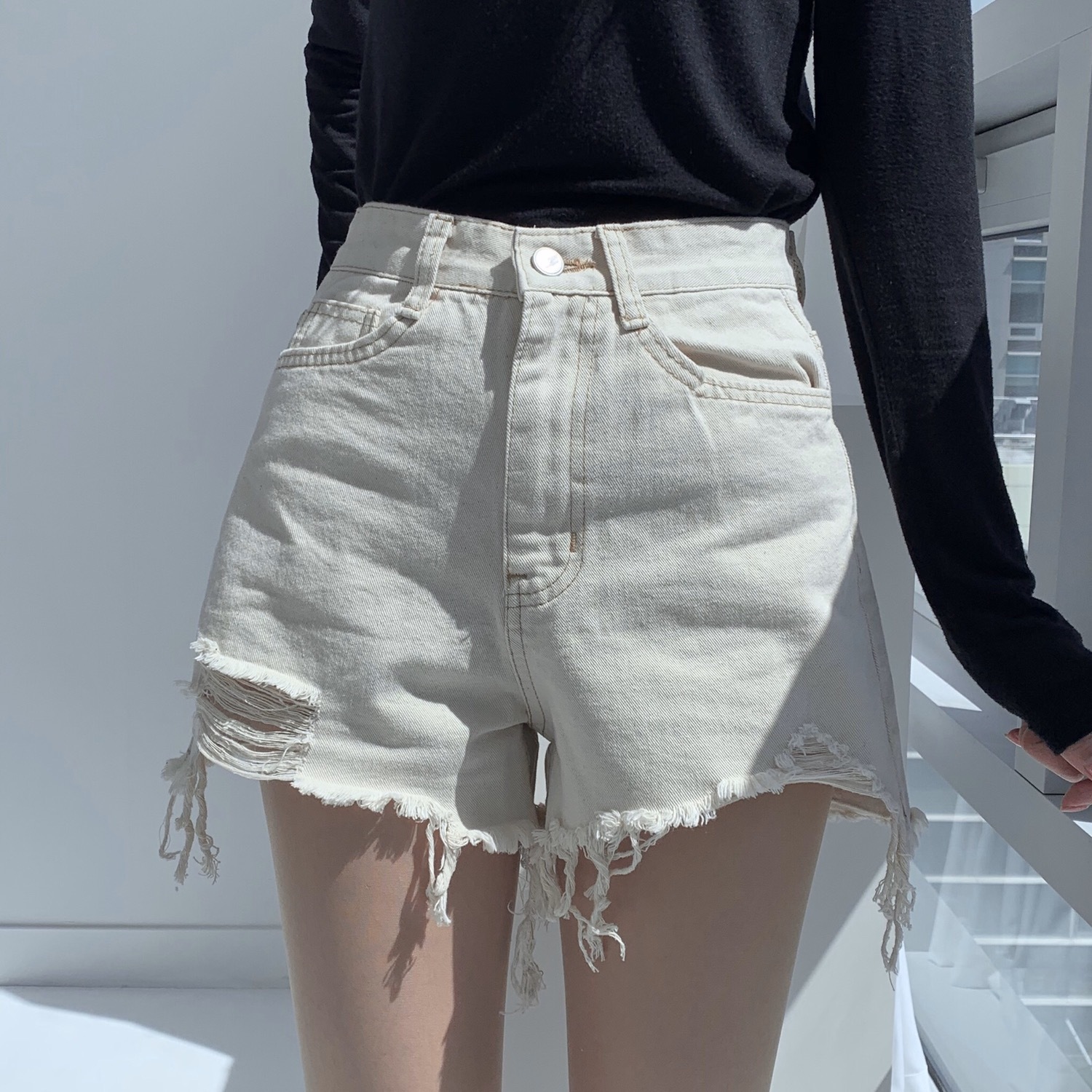 Short Denim Ripped Pants main image 1