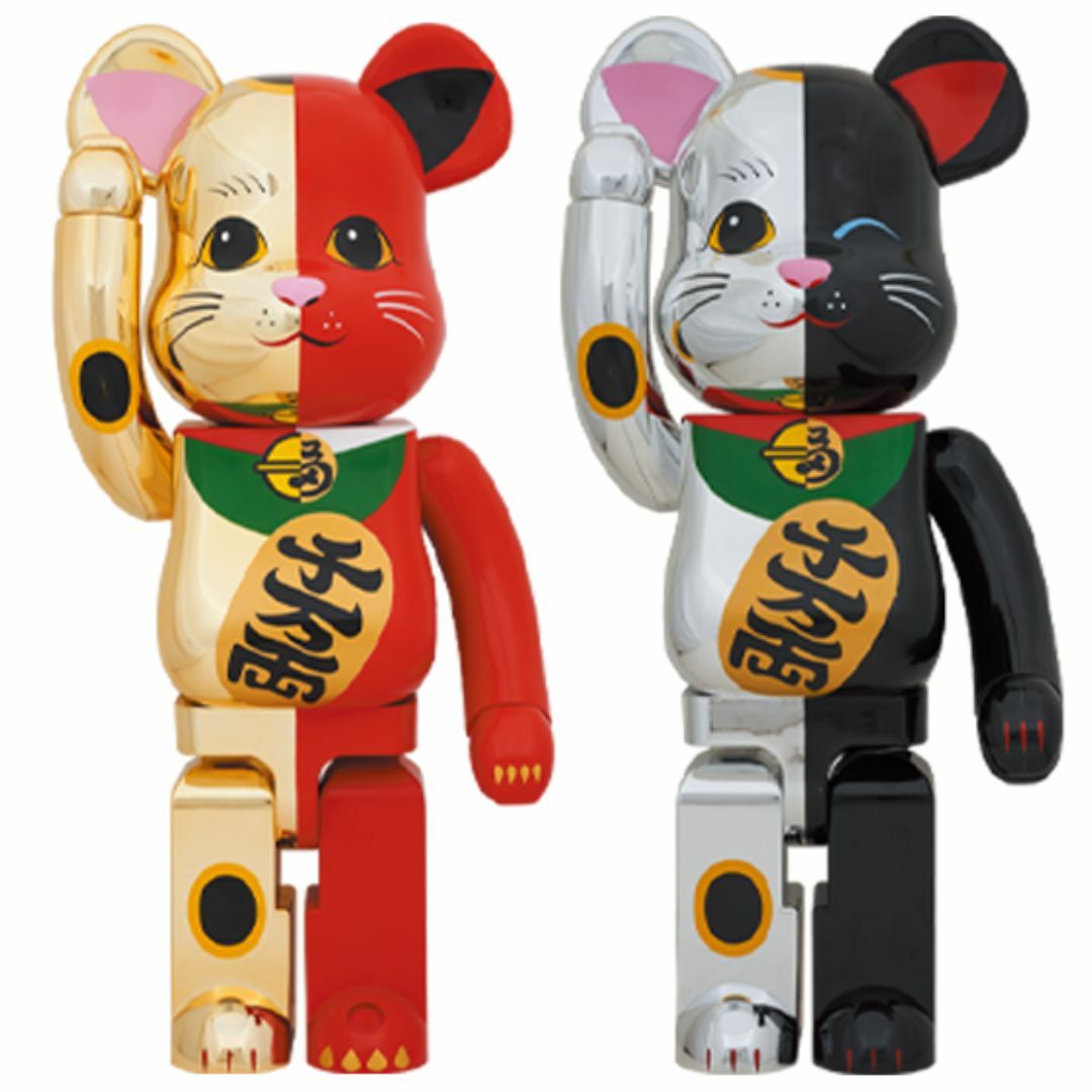 BE@RBRICK Maneki Neko Gold x Red & Silver x Black + Man