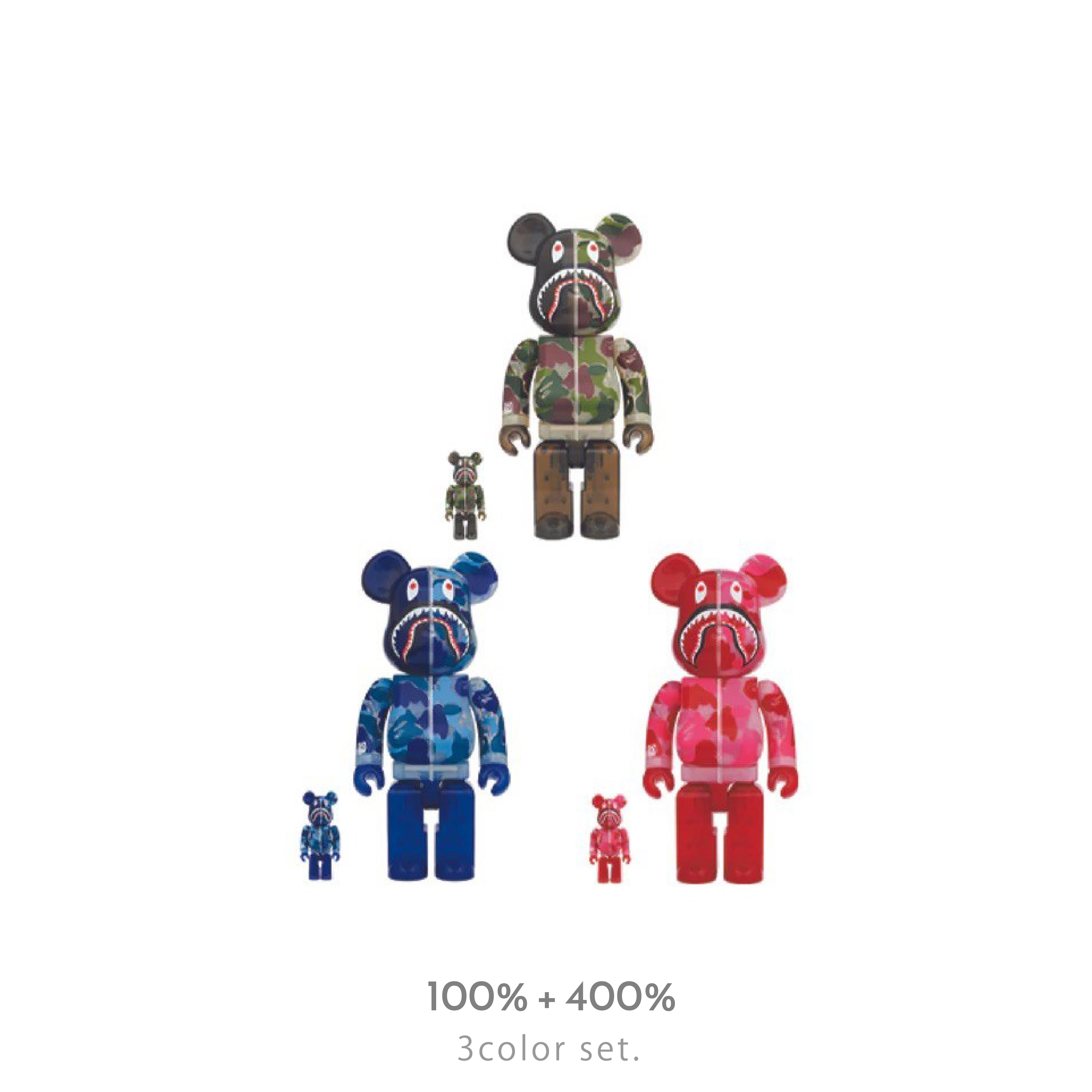 BE@RBRICK x BAPE® CLEAR ABC CAMO SHARK GREEN/BLUE/PINK