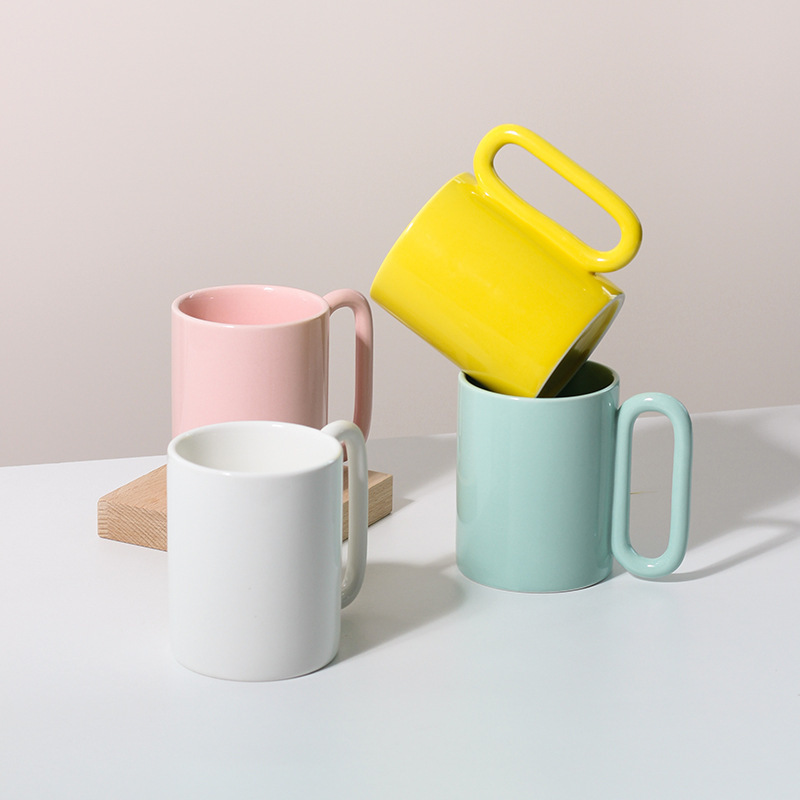 純色莫蘭迪咖啡杯圓環手柄300ml