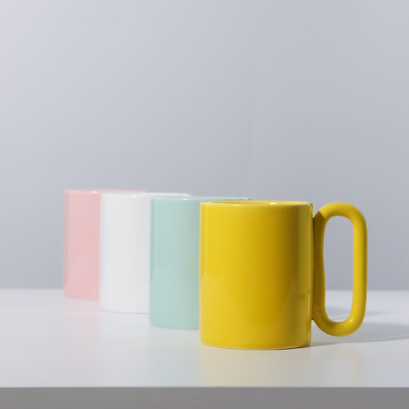 純色莫蘭迪咖啡杯圓環手柄300ml