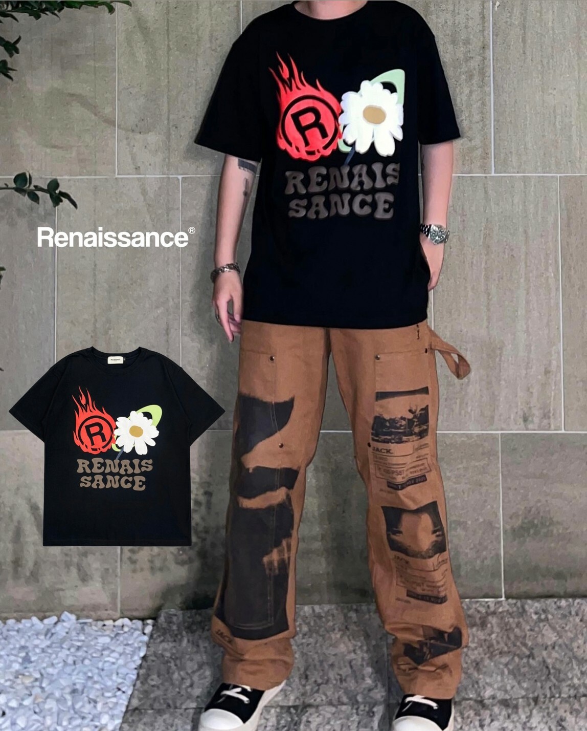 RENAISSANCE 發泡字體Logo 火球 小花 雛菊 火焰 隕石 短袖T