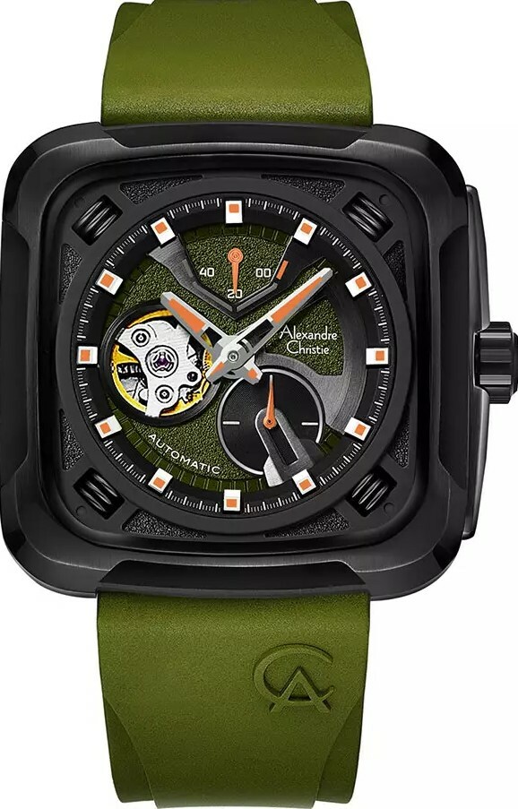 萬年鐘錶 - Alexandre Christie  軍綠方形霸氣機械男錶  6577MARIPBAGN  錶徑44MM  (AC 錶)
