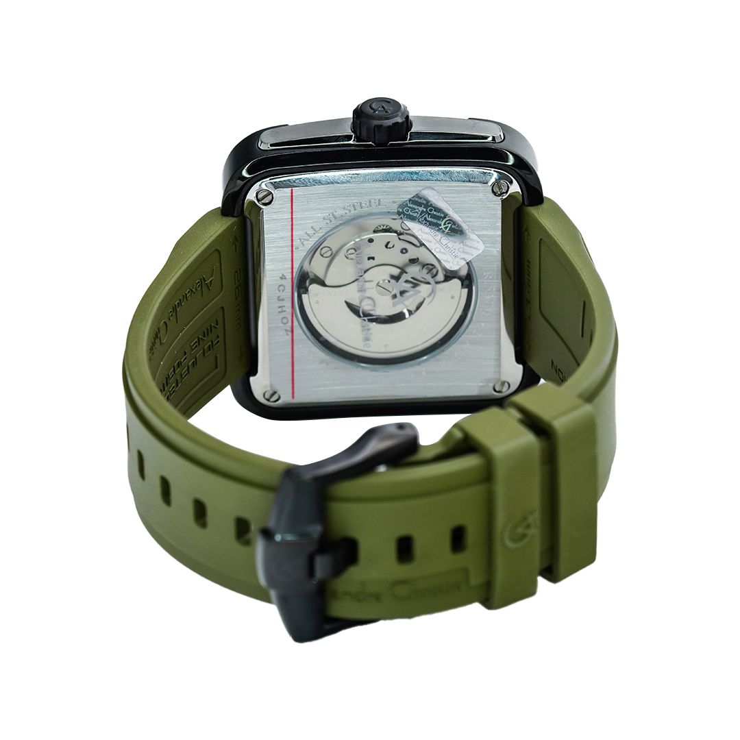 萬年鐘錶 - Alexandre Christie  軍綠方形霸氣機械男錶  6577MARIPBAGN  錶徑44MM  (AC 錶)