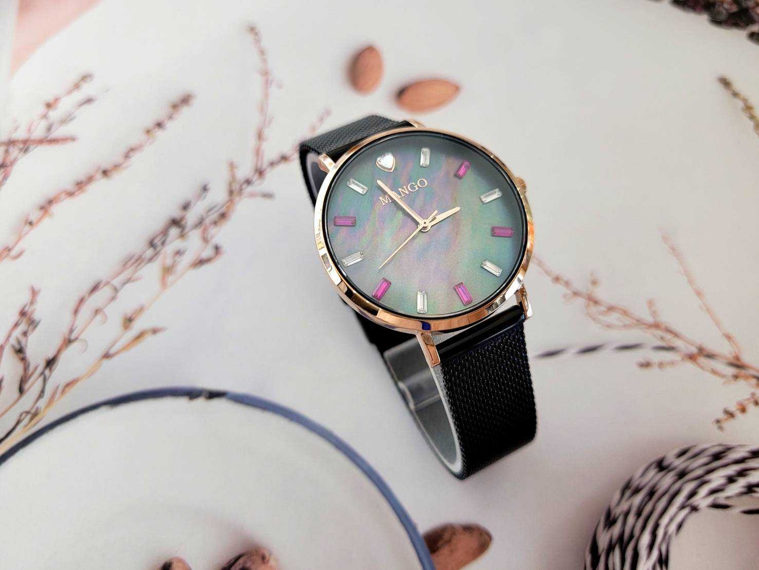 【MANGO】海洋之心晶鑽貝殼面腕錶 MA6770L-BK-H 37mm 現代鐘錶