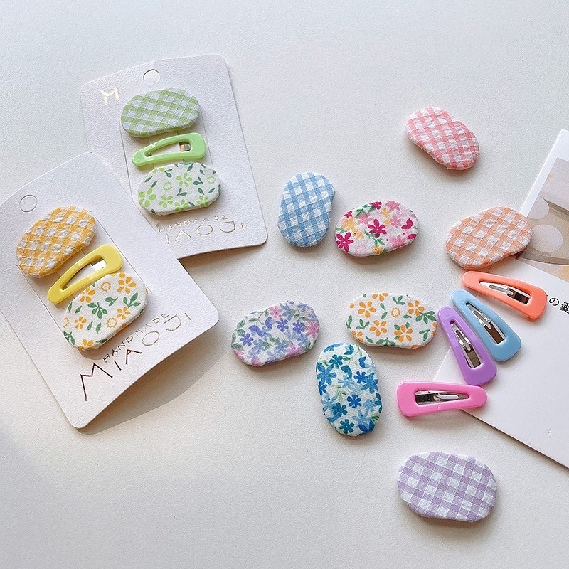 小清新橢圓碎花髮夾3件組