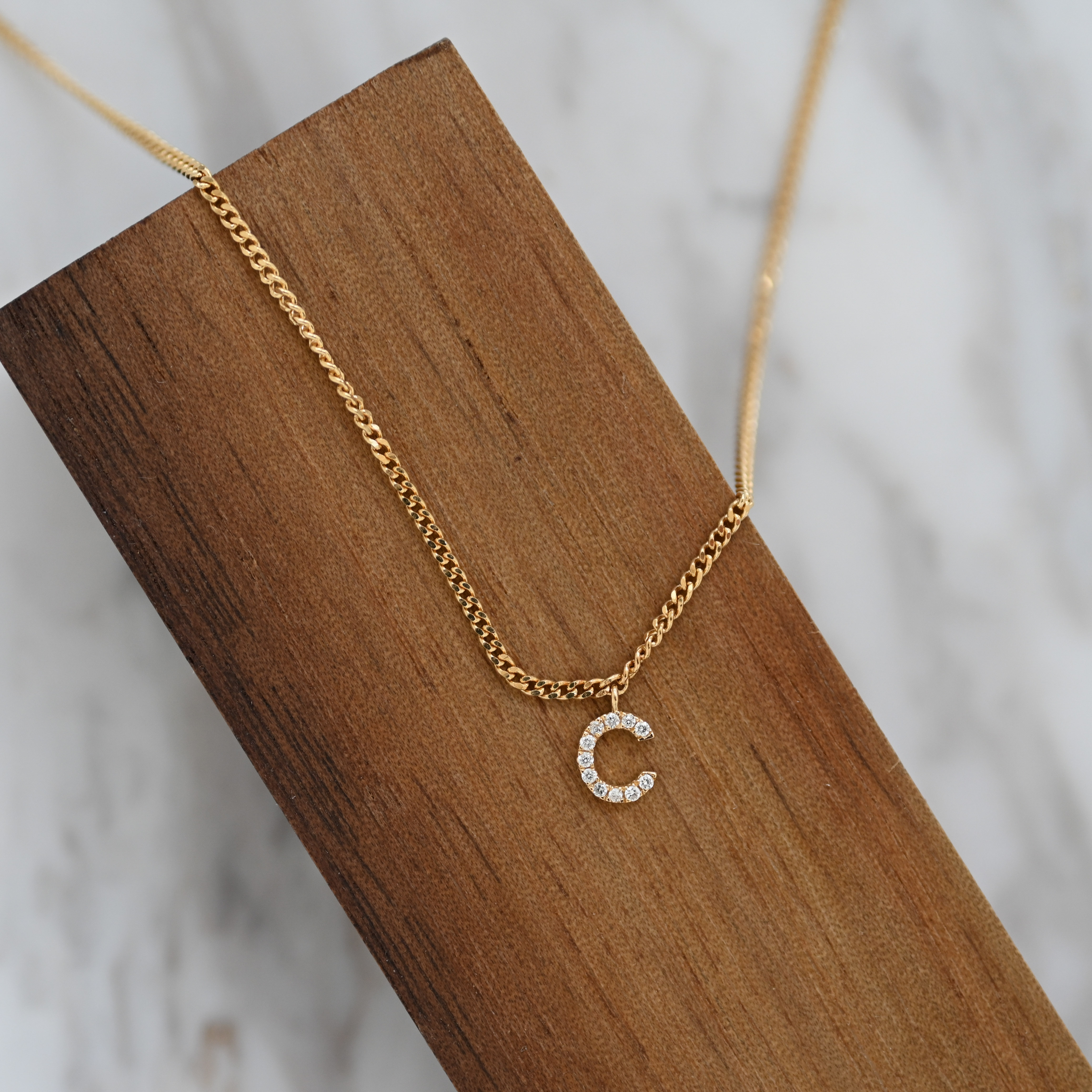 18K Mini Cuba Chain with Initial