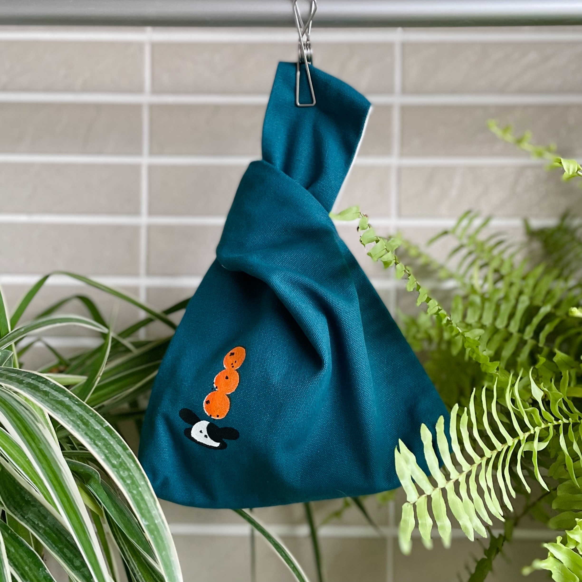 Hoi ホーイ｜絕版｜手工絹印手提小包｜橘子款｜孔雀藍