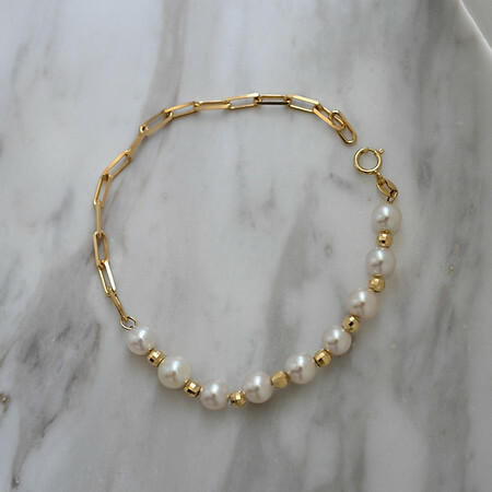 18K Akoya Pearl Block Chain Bracelet