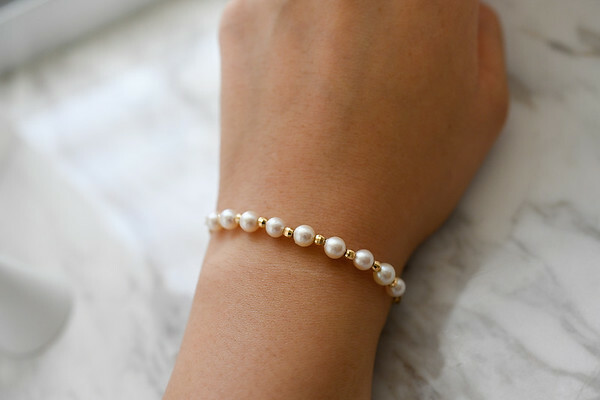 18K Akoya Pearl Block Chain Bracelet