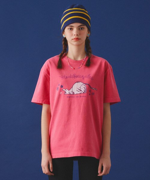 Mark Gonzales 小貓圖案 短袖 T恤 粉色 女款