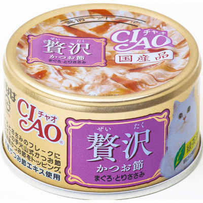 [$216限時優惠]日本CIAO 貓罐 - 奢華系列 木魚片+吞拿魚+雞肉 80G , A-145 (原箱24罐)