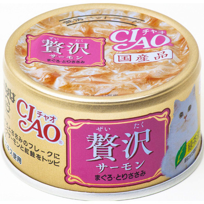 [$216限時優惠]日本CIAO 貓罐 - 奢華系列 三文魚+吞拿魚+雞肉 80G , A-143 (原箱24罐)