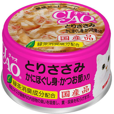 [$216限時優惠]日本CIAO 貓罐 - 雞肉 蟹肉 鰹魚片 85G , A-17 (原箱24罐)