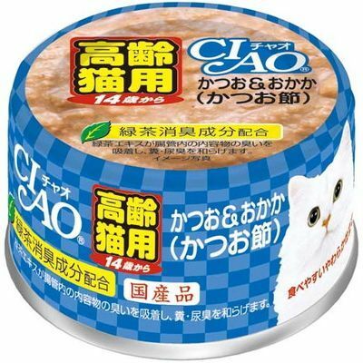 [$216限時優惠]日本CIAO 貓罐 - 14歲高齡貓 鰹魚+鰹魚片 85G , M-52 (原箱24罐)
