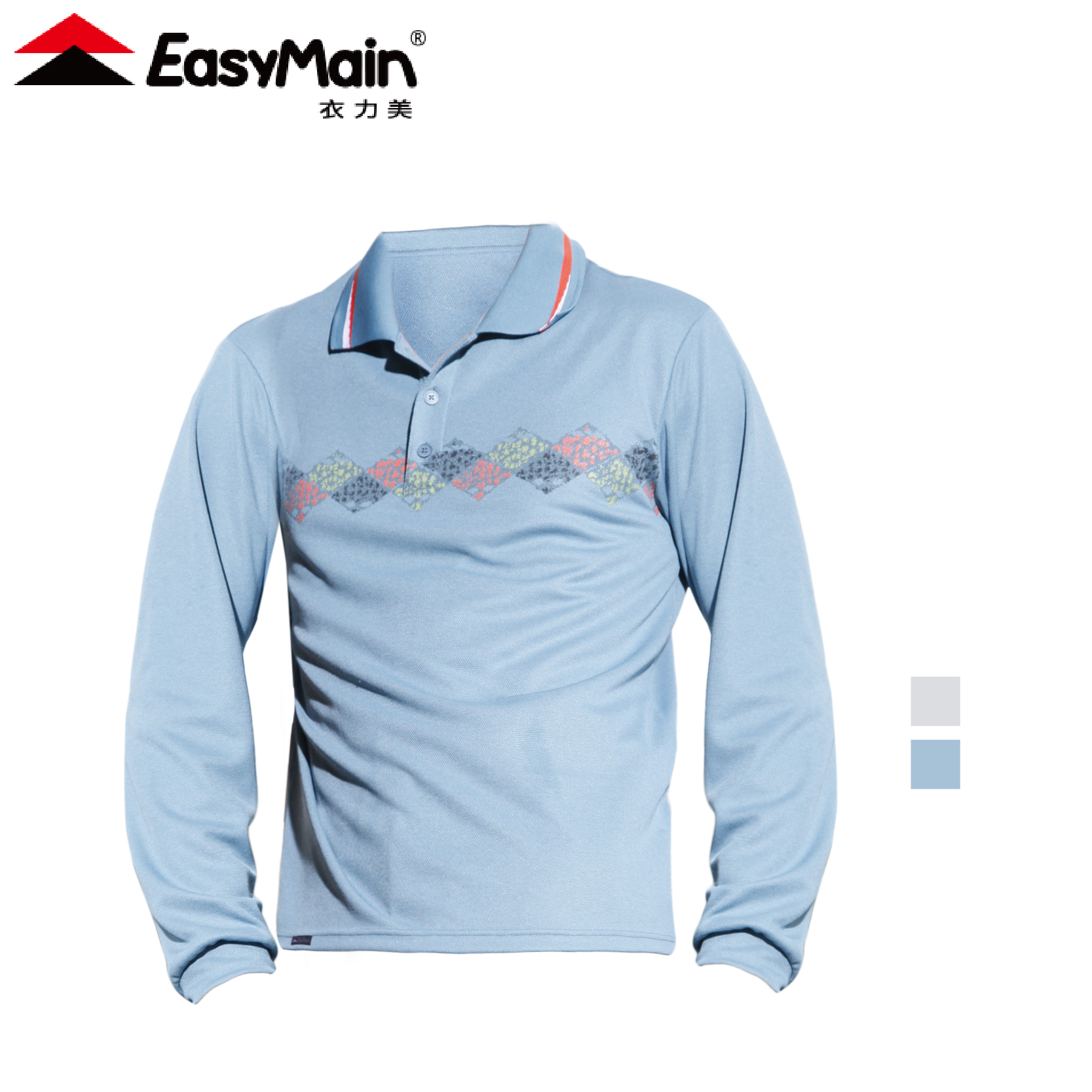 EasyMain 衣力美 SE13063 排汗長袖POLO衫 男款 (2色) 排汗快乾/舒適透氣/修身/登山健行/休閒 12EMS13063