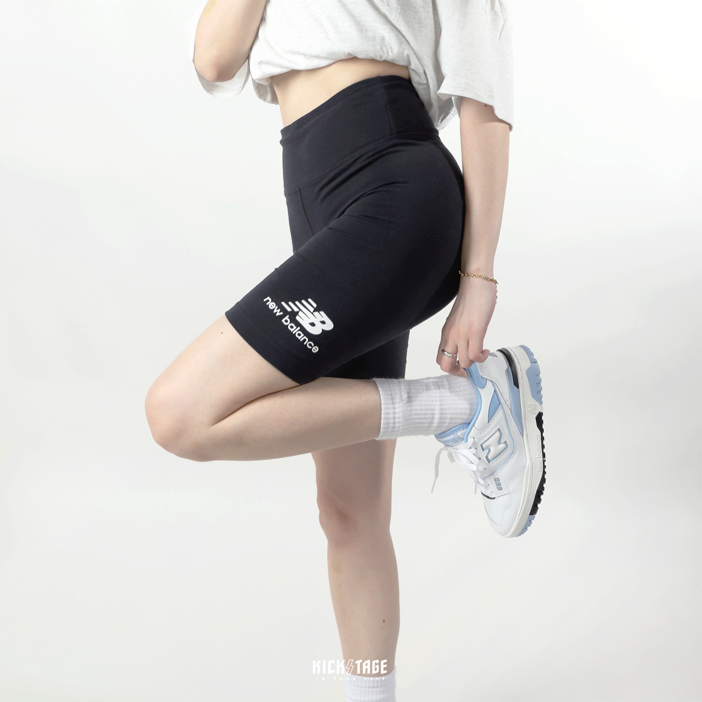 <特價，不退換>女款 NEW BALANCE Essentials Stacked 黑色 單車褲 緊身短褲【WS21505BK】