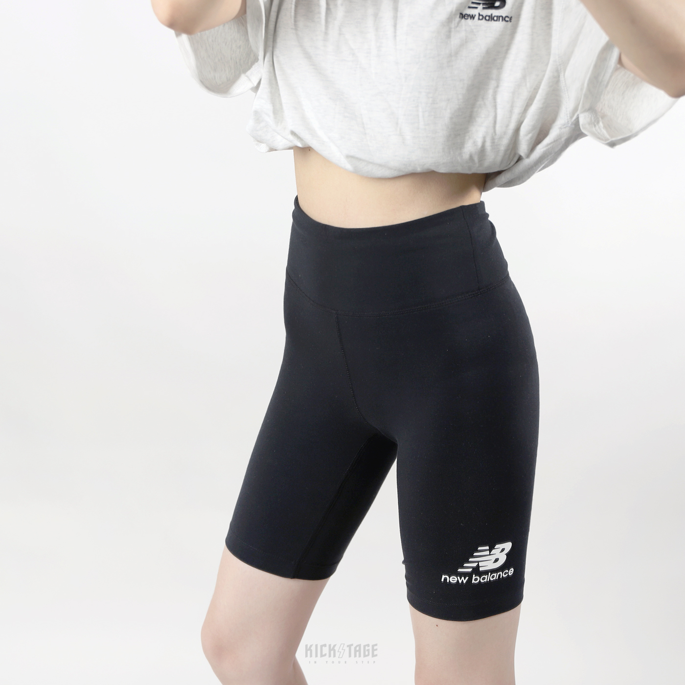 <特價，不退換>女款 NEW BALANCE Essentials Stacked 黑色 單車褲 緊身短褲【WS21505BK】