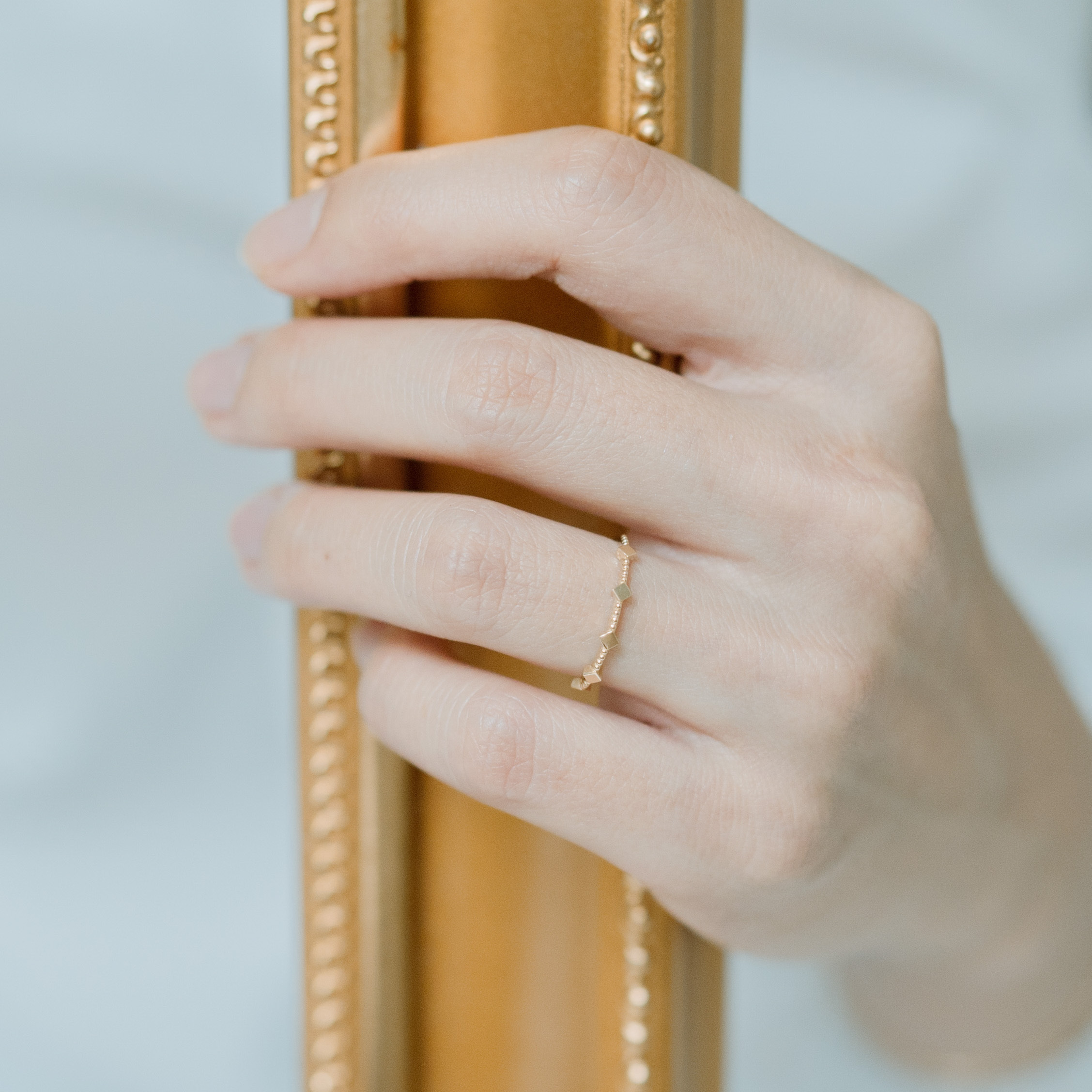 14K點點光面菱形戒指