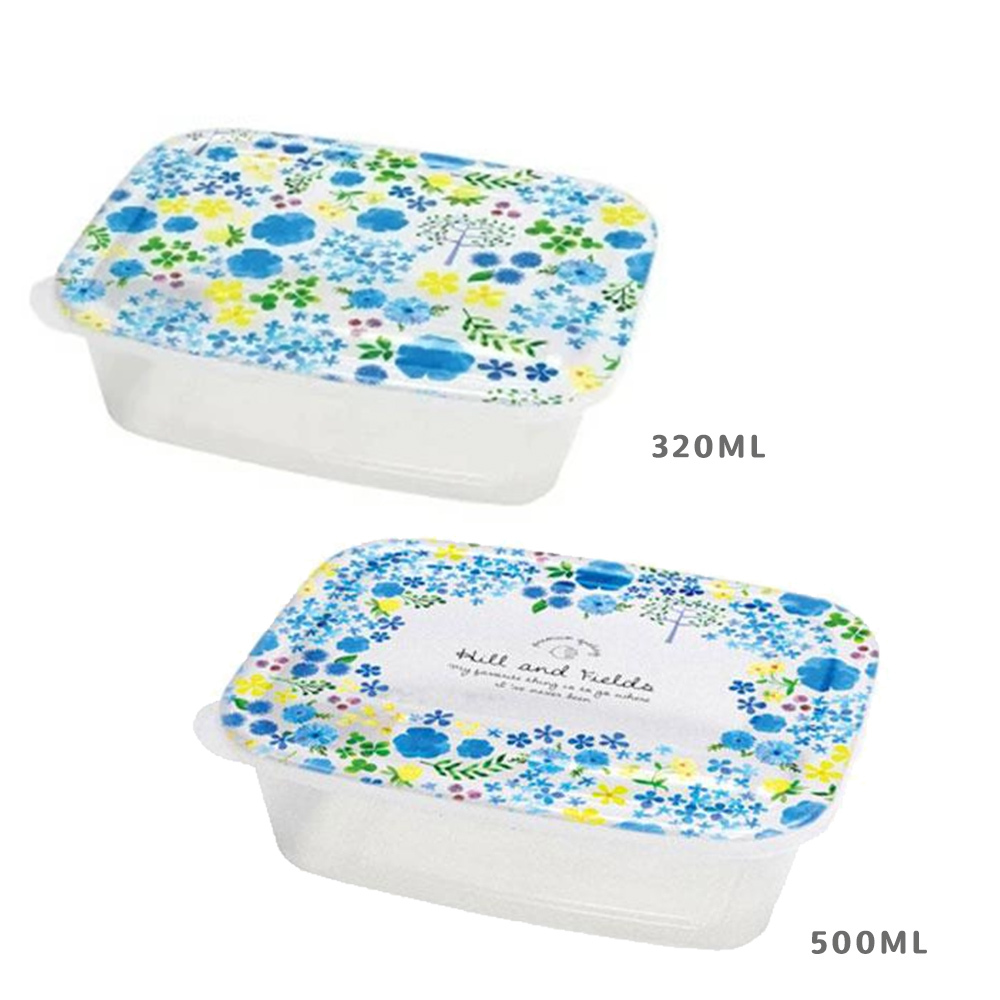 日本 藍色小花保存盒 3入裝 (320ml) /(500ml) 零食盒 密封盒 副食品分裝