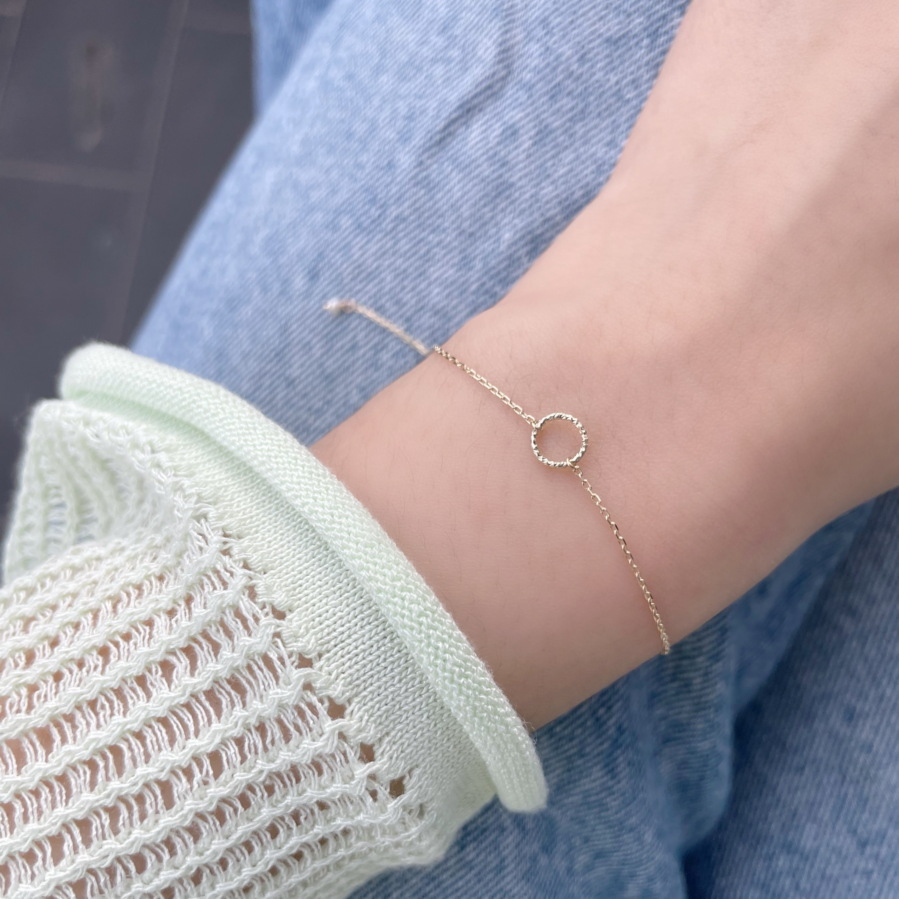 14K閃亮圈圈愛心可調式手鏈