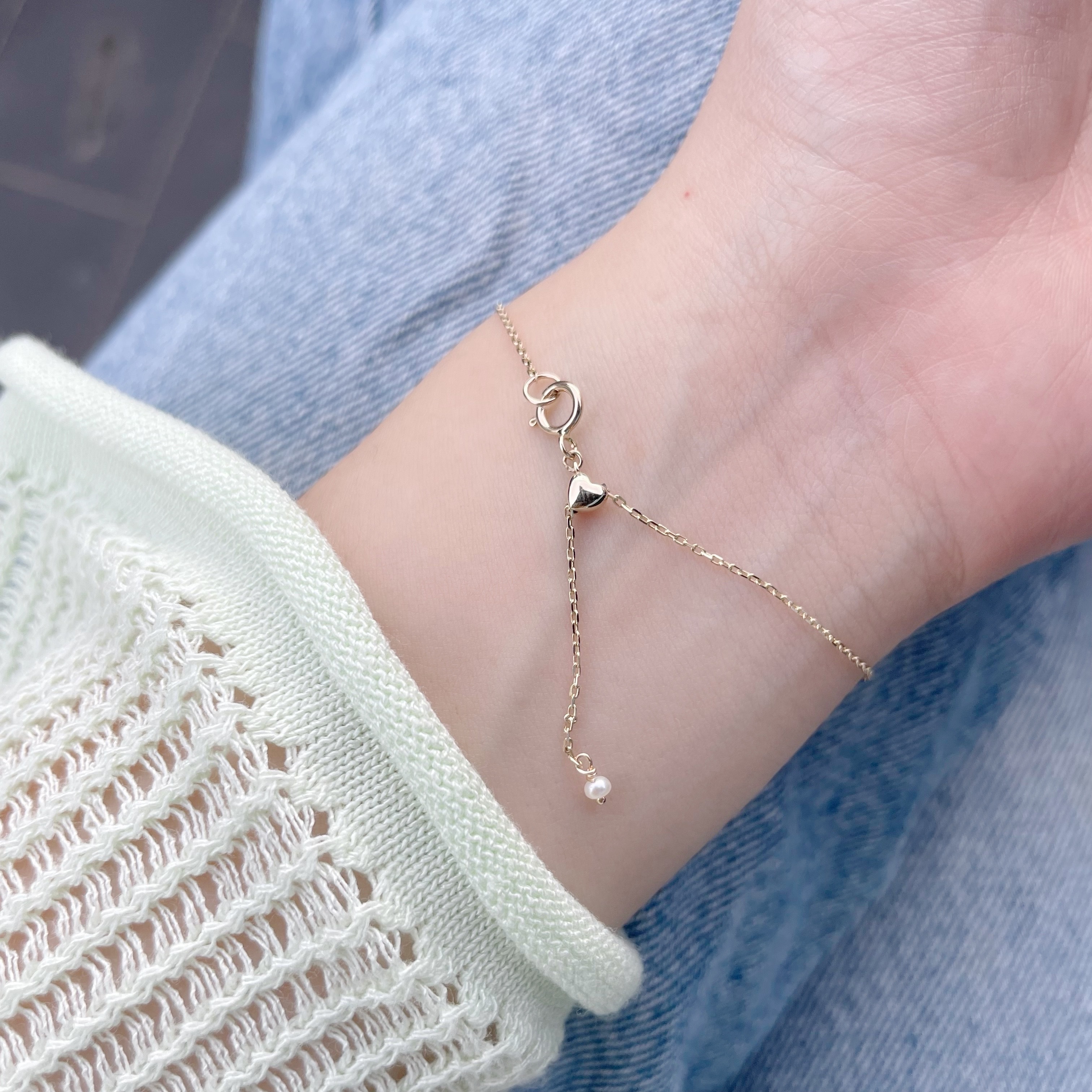 14K閃亮圈圈愛心可調式手鏈