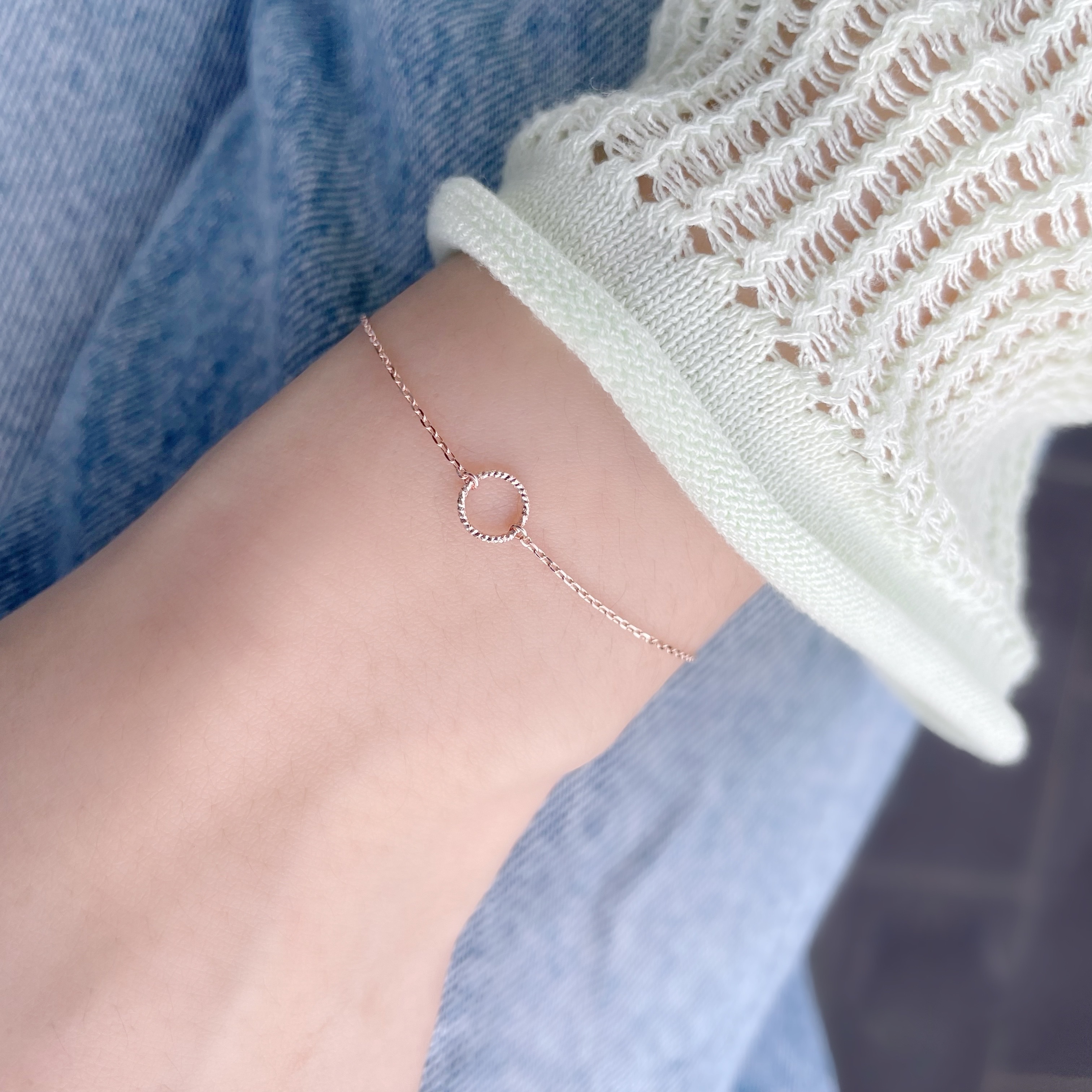 14K閃亮圈圈愛心可調式手鏈