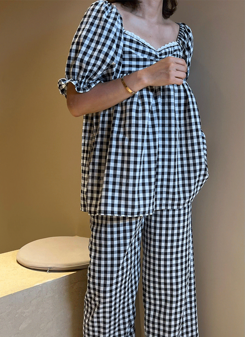 夏季格紋睡衣套裝 [ 2色 / Free ]