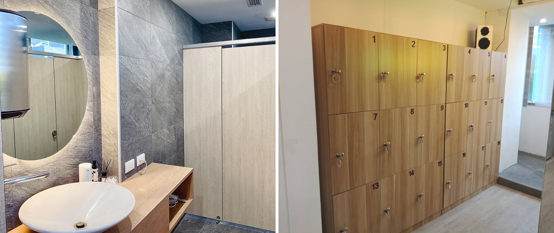 WEEE Fitness 明亮的衛浴與置物櫃