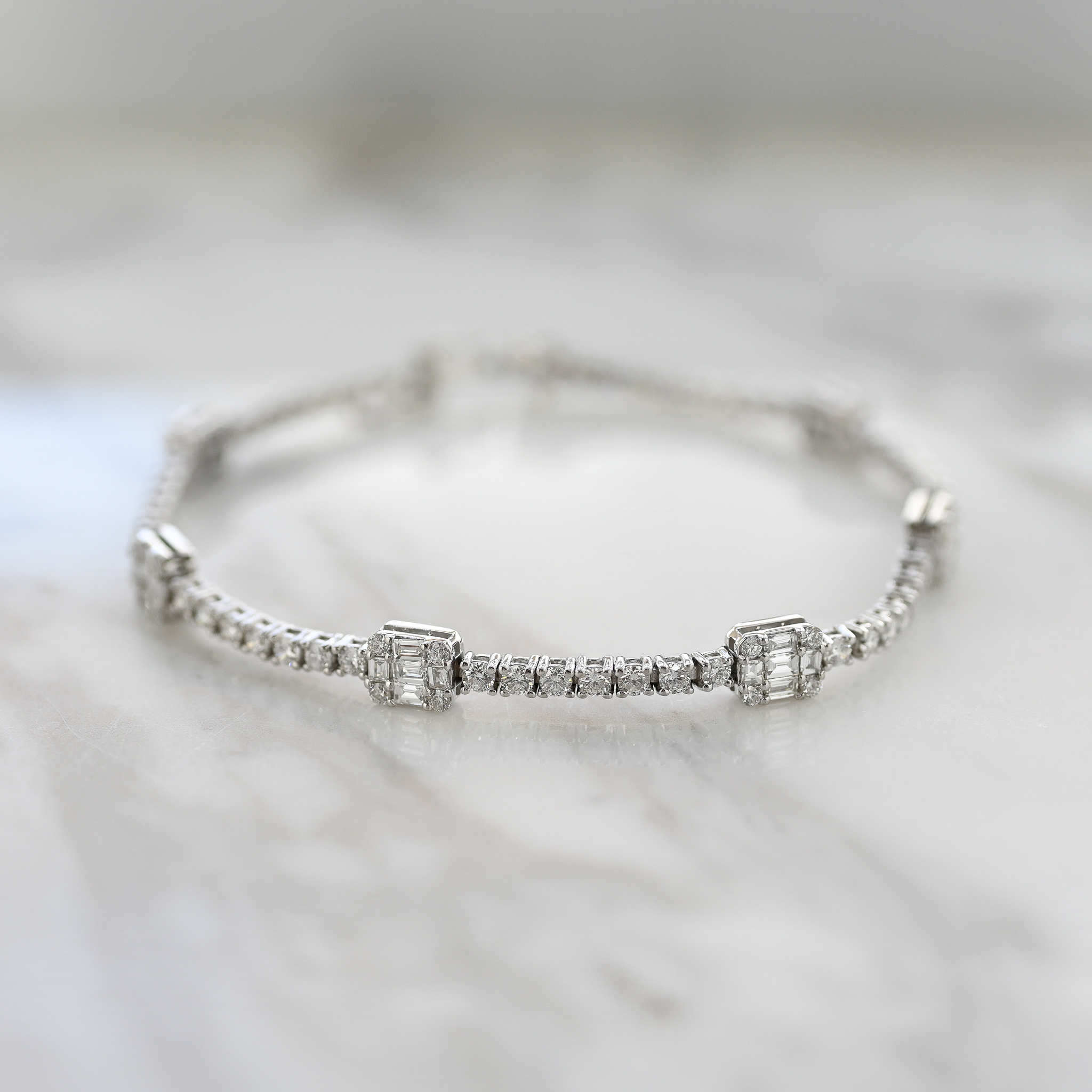 18K Baguette & Round Tennis Bracelet