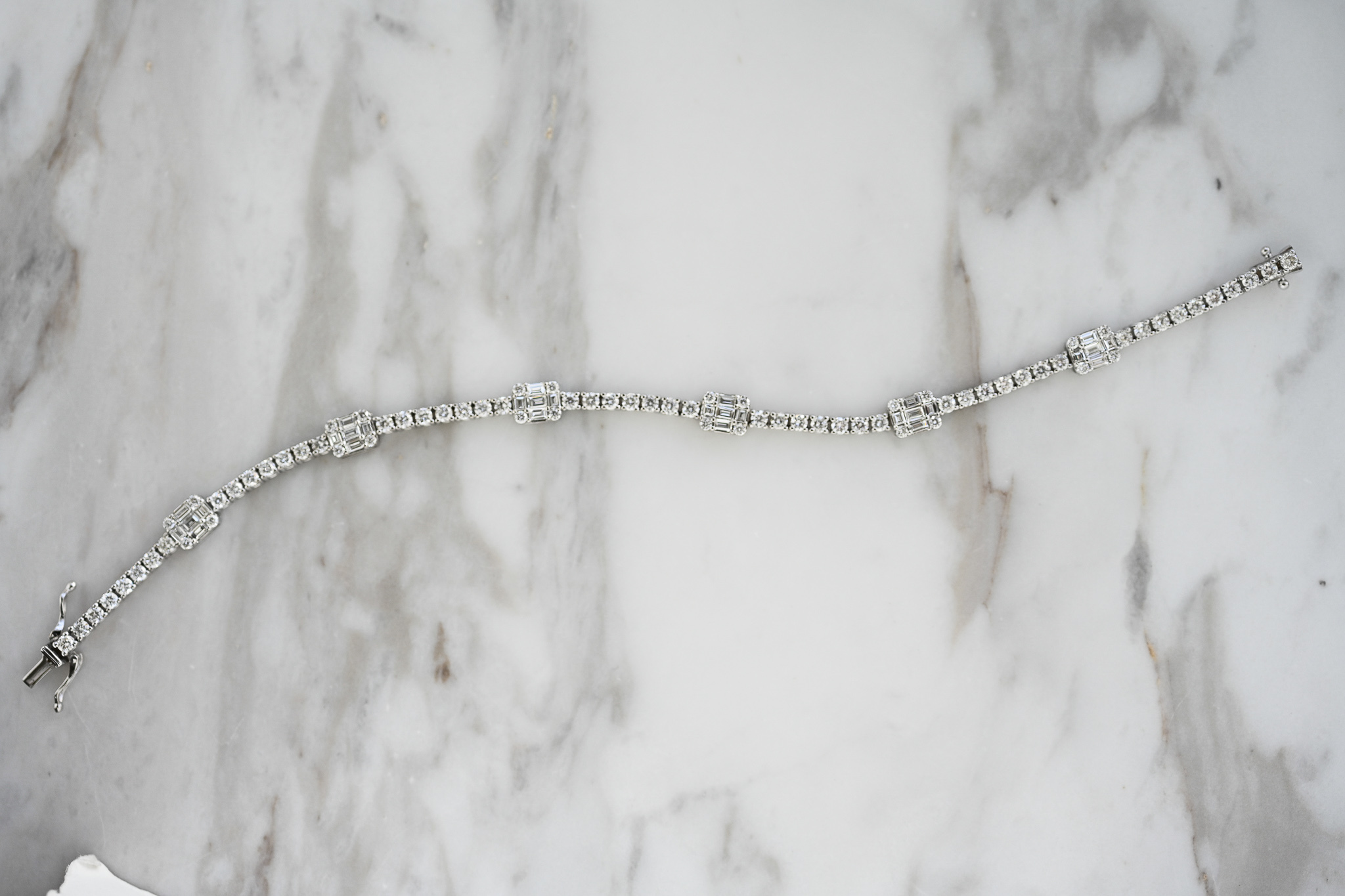 18K Baguette & Round Tennis Bracelet