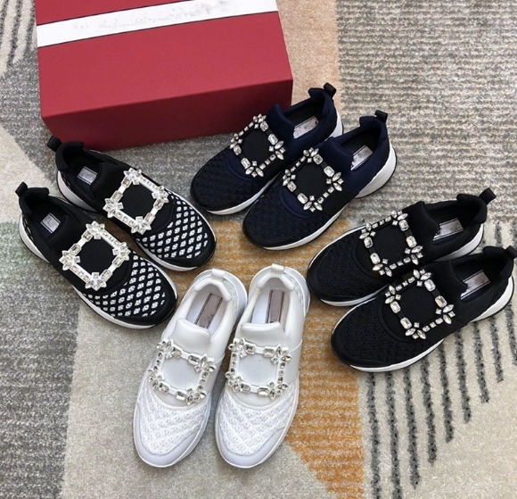 水鑽方釦 特殊網眼面料增高休閒鞋(34-40)(多色)