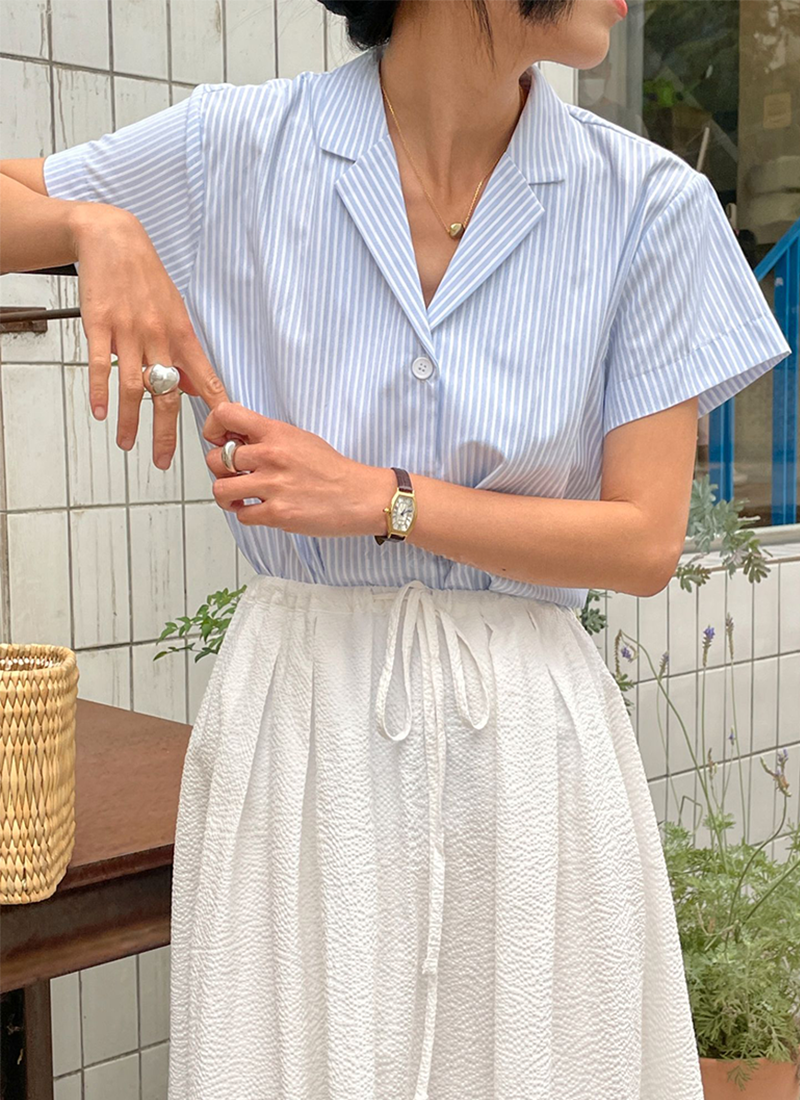 直條紋襯衫上衣(白色)