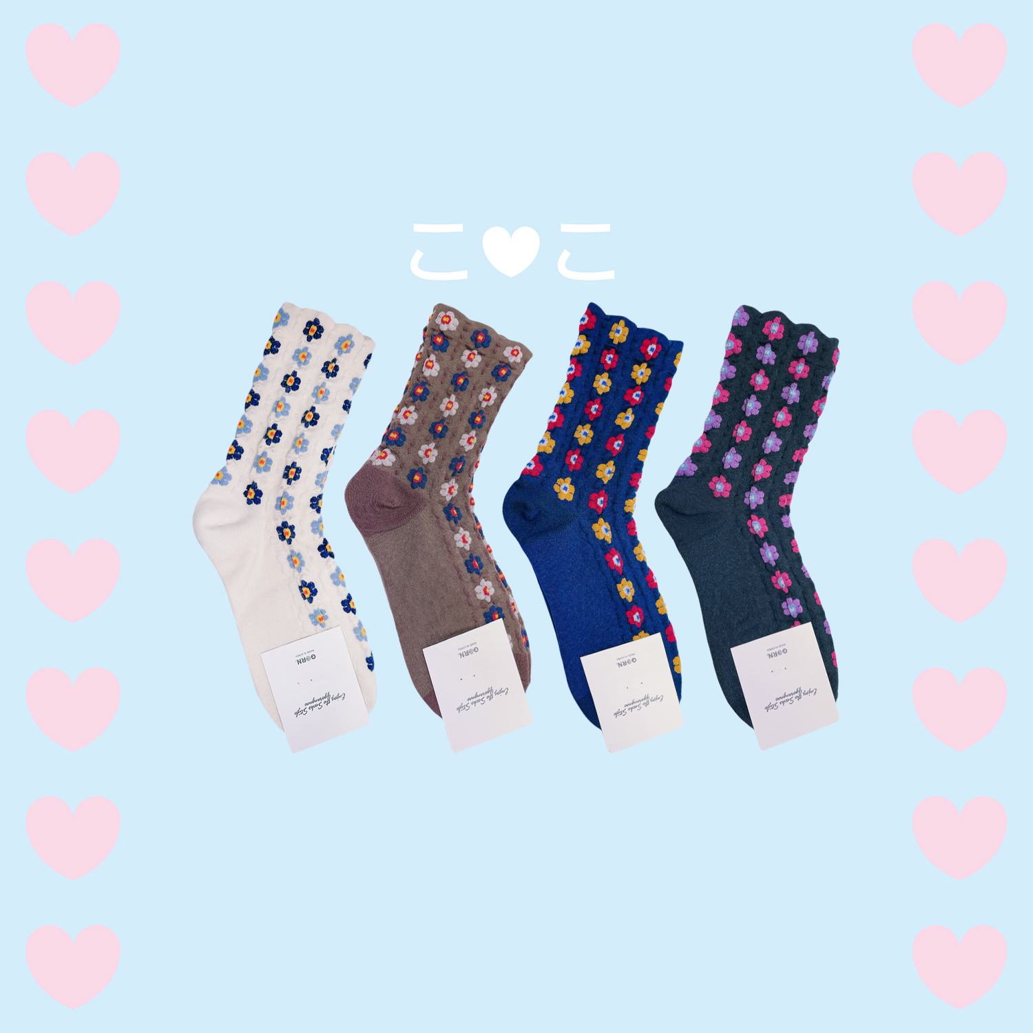 正韓滿版撞色直條花花泡泡襪子