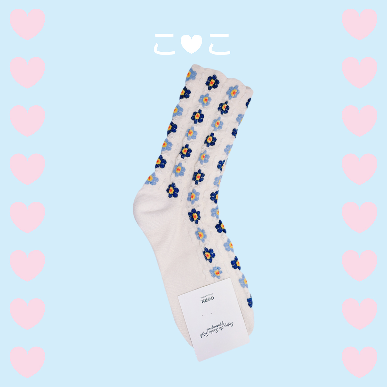 正韓滿版撞色直條花花泡泡襪子